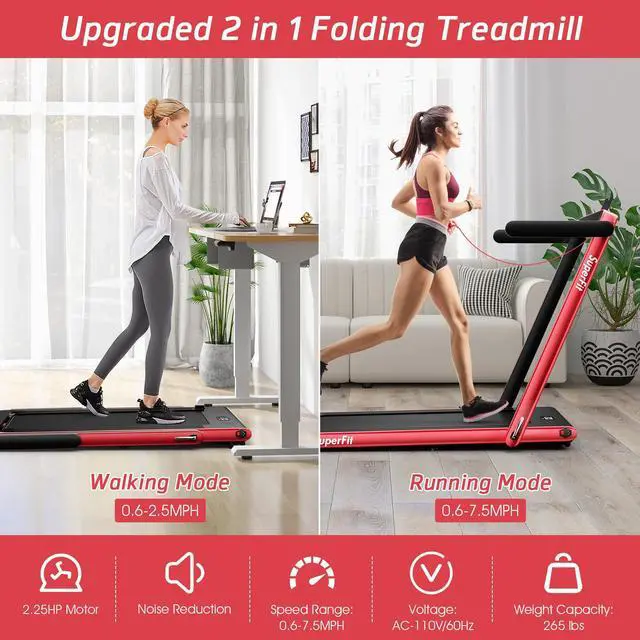 Alt view image 3 of 6 - SuperFit 2.25HP 2 in 1 Folding Treadmill Jogging Machine W/APP Control Red