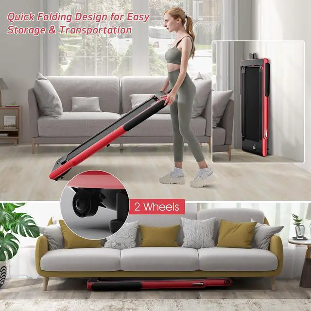 Alt view image 6 of 6 - SuperFit 2.25HP 2 in 1 Folding Treadmill Jogging Machine W/APP Control Red