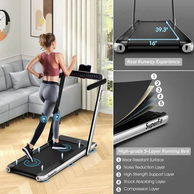 Alt view image 4 of 7 - 2.25HP 2 in 1 Dual Display Folding Treadmill Jogging Machine W/Bluetooth Speaker