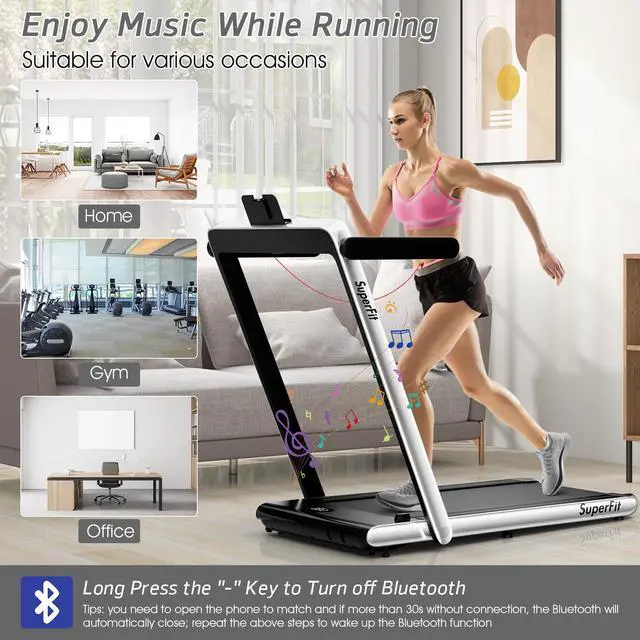 Alt view image 5 of 7 - 2.25HP 2 in 1 Dual Display Folding Treadmill Jogging Machine W/Bluetooth Speaker