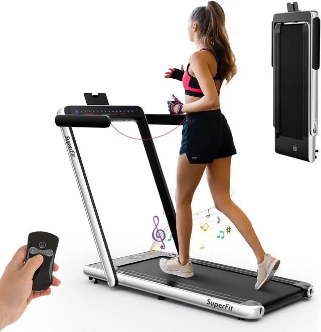 Main image of 2.25HP 2 in 1 Dual Display Folding Treadmill Jogging Machine W/Bluetooth Speaker