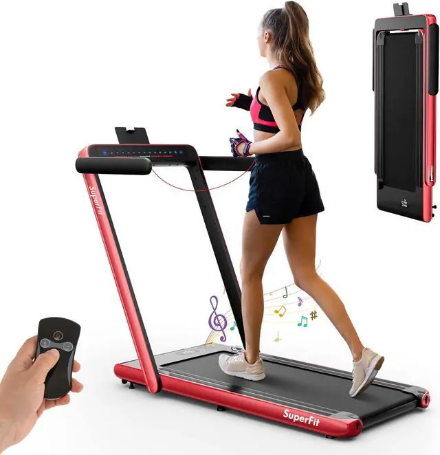 Main image of SuperFit Up To 7.5MPH 2.25HP 2 in 1 Dual Display Screen Treadmill Jogging Machine W/APP Control Red