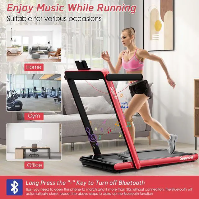 Alt view image 6 of 6 - SuperFit Up To 7.5MPH 2.25HP 2 in 1 Dual Display Screen Treadmill Jogging Machine W/APP Control Red