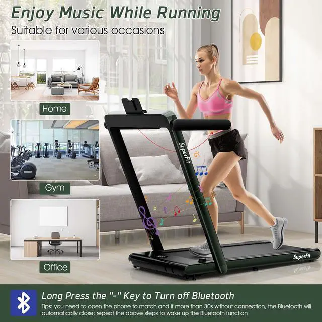 Alt view image 5 of 7 - 2.25HP 2 in 1 Jogging Machine Treadmill Dual Display W/Speaker Bluetooth