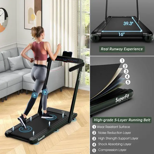 Alt view image 3 of 6 - 2.25HP 2 in 1 Folding Jogging Machine Treadmill Dual Display W/Speaker Bluetooth