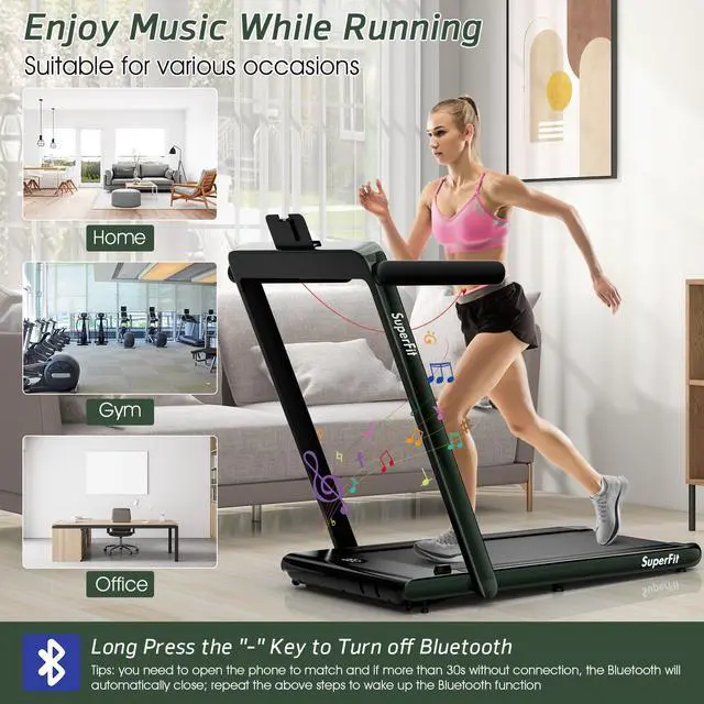 Alt view image 4 of 6 - 2.25HP 2 in 1 Folding Jogging Machine Treadmill Dual Display W/Speaker Bluetooth