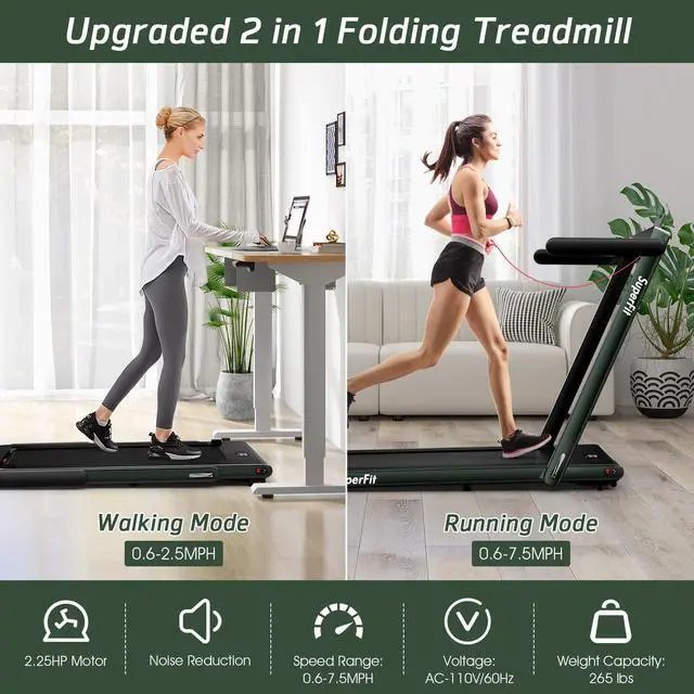 Alt view image 5 of 6 - 2.25HP 2 in 1 Folding Jogging Machine Treadmill Dual Display W/Speaker Bluetooth