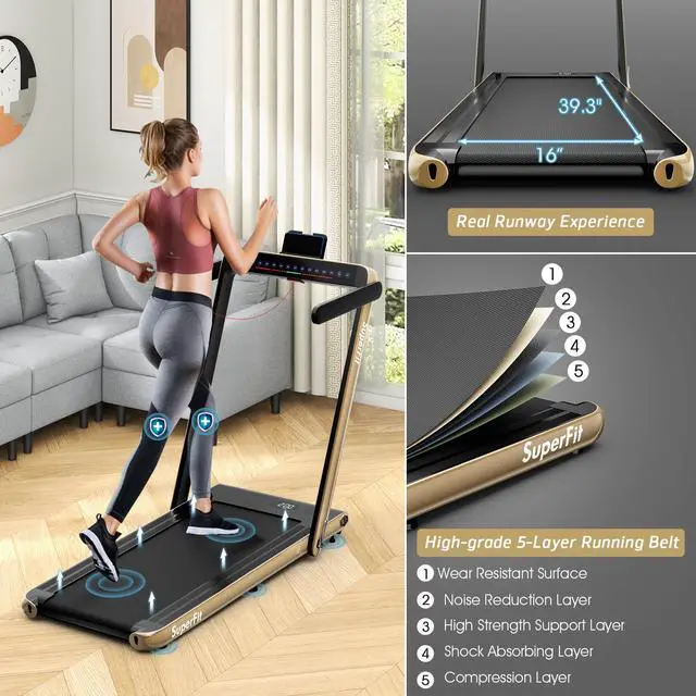Alt view image 3 of 6 - 2.25HP 2 in 1 Folding Treadmill Jogging Machine Dual Display W/Speaker Bluetooth