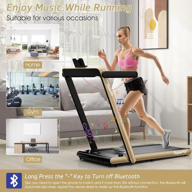 Alt view image 4 of 6 - 2.25HP 2 in 1 Folding Treadmill Jogging Machine Dual Display W/Speaker Bluetooth