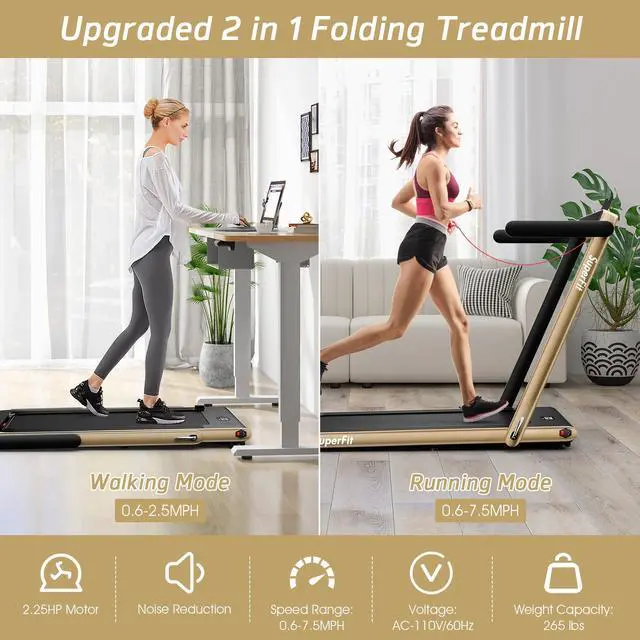 Alt view image 5 of 6 - 2.25HP 2 in 1 Folding Treadmill Jogging Machine Dual Display W/Speaker Bluetooth