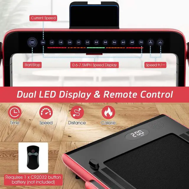 Alt view image 2 of 6 - SuperFit Up To 7.5MPH 2.25HP 2 in 1 Dual Display Screen Treadmill Jogging Machine W/APP Control Red