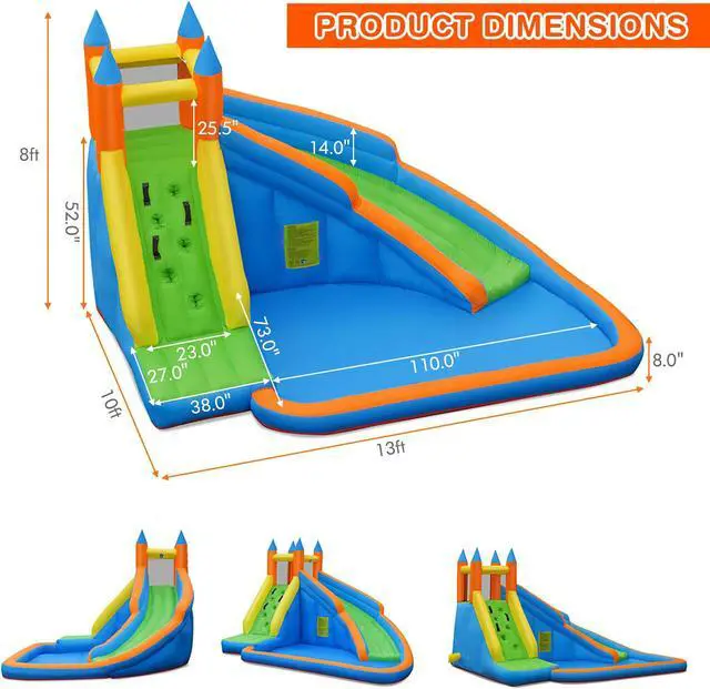 Alt view image 4 of 7 - Costway Inflatable Water Slide Mighty Bounce House Splash Pool with 480W Blower