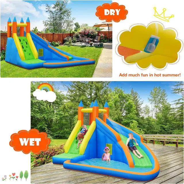 Alt view image 5 of 7 - Costway Inflatable Water Slide Mighty Bounce House Splash Pool with 480W Blower