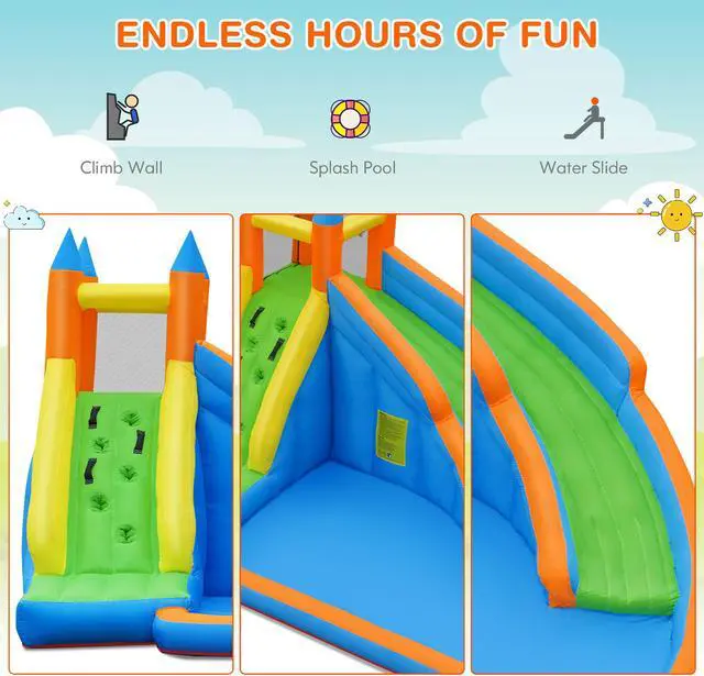 Alt view image 6 of 7 - Costway Inflatable Water Slide Mighty Bounce House Splash Pool with 480W Blower