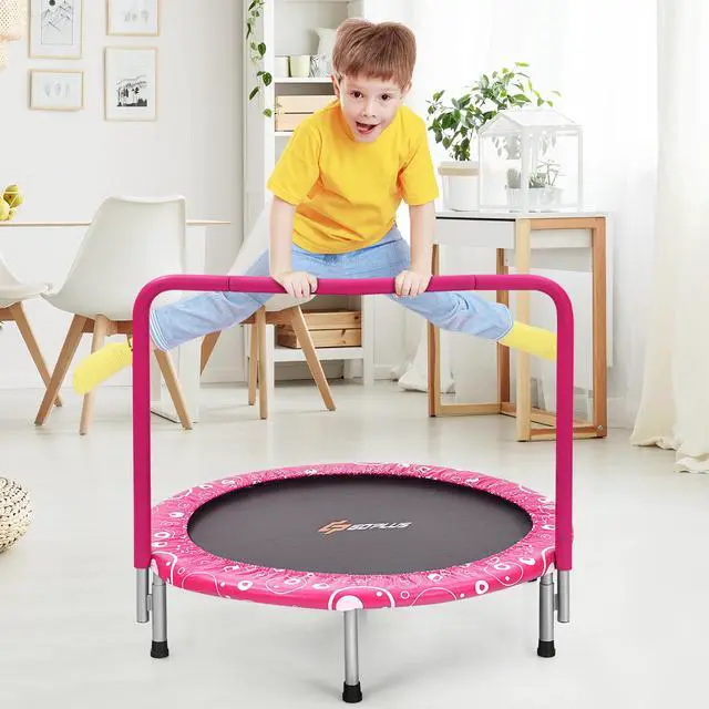 Alt view image 3 of 7 - Costway 36'' Kids Trampoline Rebounder W/Full Covered Handrail & Pad Indoor Outdoor Pink