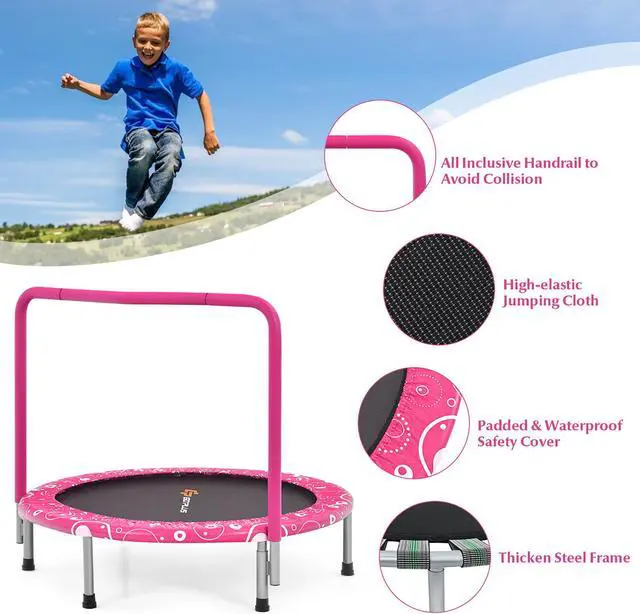 Alt view image 4 of 7 - Costway 36'' Kids Trampoline Rebounder W/Full Covered Handrail & Pad Indoor Outdoor Pink