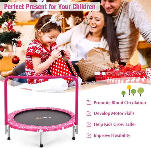 Alt view image 5 of 7 - Costway 36'' Kids Trampoline Rebounder W/Full Covered Handrail & Pad Indoor Outdoor Pink