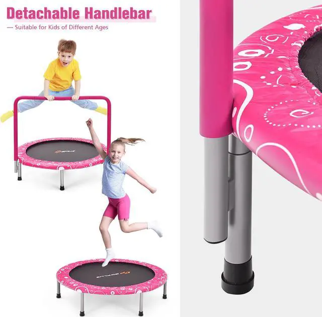 Alt view image 6 of 7 - Costway 36'' Kids Trampoline Rebounder W/Full Covered Handrail & Pad Indoor Outdoor Pink