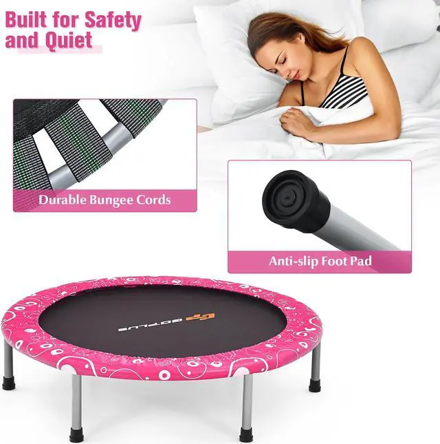Alt view image 7 of 7 - Costway 36'' Kids Trampoline Rebounder W/Full Covered Handrail & Pad Indoor Outdoor Pink