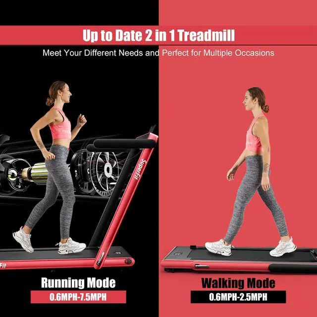 Alt view image 3 of 6 - SuperFit Up To 7.5MPH 2.25HP 2 in 1 Single Display Screen Treadmill Remote Control W/ APP Control Speaker Red