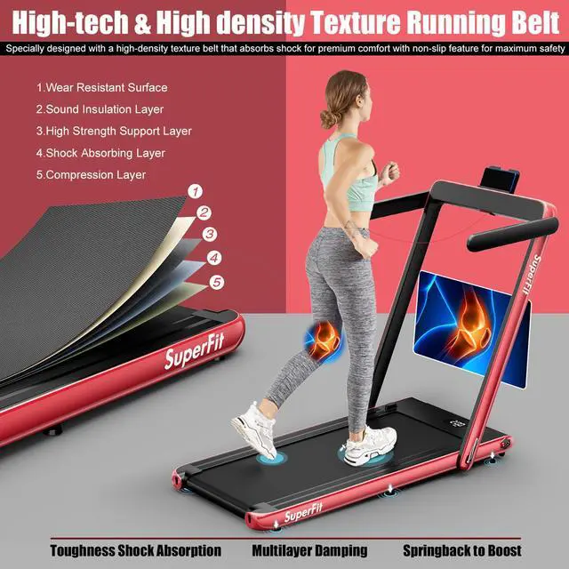 Alt view image 5 of 6 - SuperFit Up To 7.5MPH 2.25HP 2 in 1 Single Display Screen Treadmill Remote Control W/ APP Control Speaker Red