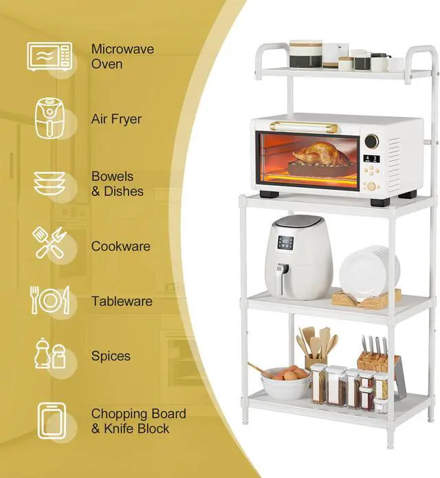 Alt view image 6 of 7 - Costway 4-Tier Baker's Rack Microwave Oven Rack Shelves Kitchen Storage Organizer Iron White