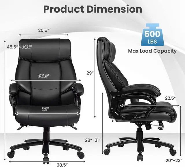 Alt view image 3 of 7 - Costway Big and Tall Office Chair 500lbs with 6-Point Massage Wide Seat & Padded Armrests