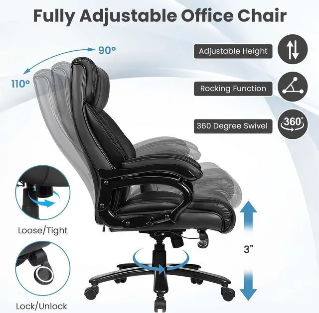 Alt view image 4 of 7 - Costway Big and Tall Office Chair 500lbs with 6-Point Massage Wide Seat & Padded Armrests