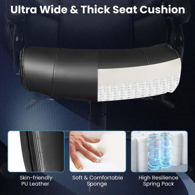 Alt view image 6 of 7 - Costway Big and Tall Office Chair 500lbs with 6-Point Massage Wide Seat & Padded Armrests