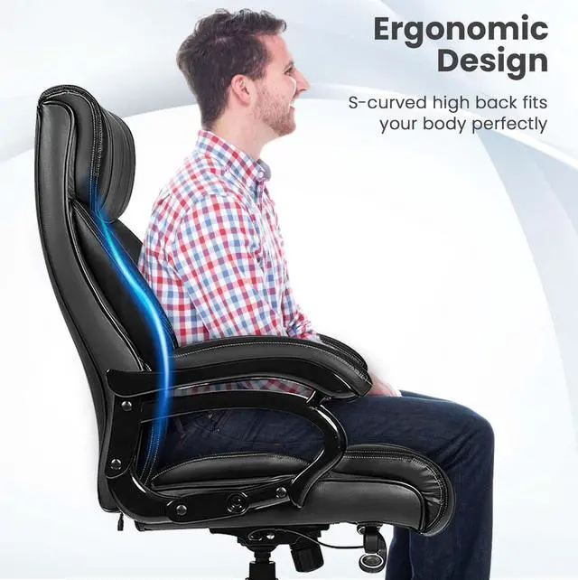 Alt view image 7 of 7 - Costway Big and Tall Office Chair 500lbs with 6-Point Massage Wide Seat & Padded Armrests