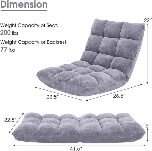 Alt view image 3 of 7 - Adjustable 14-Position Floor Chair Folding Gaming Sofa Chair Cushioned Purple