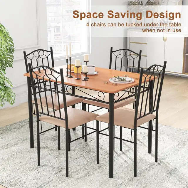 Alt view image 6 of 7 - Costway 5 PCS Dining Set Wood Metal 30" Table & 4 Chairs Upholstered Kitchen Breakfast Furniture