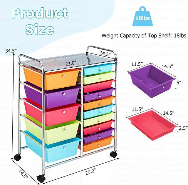 Alt view image 4 of 7 - Costway  Rolling Storage Cart wIth 15 Drawers