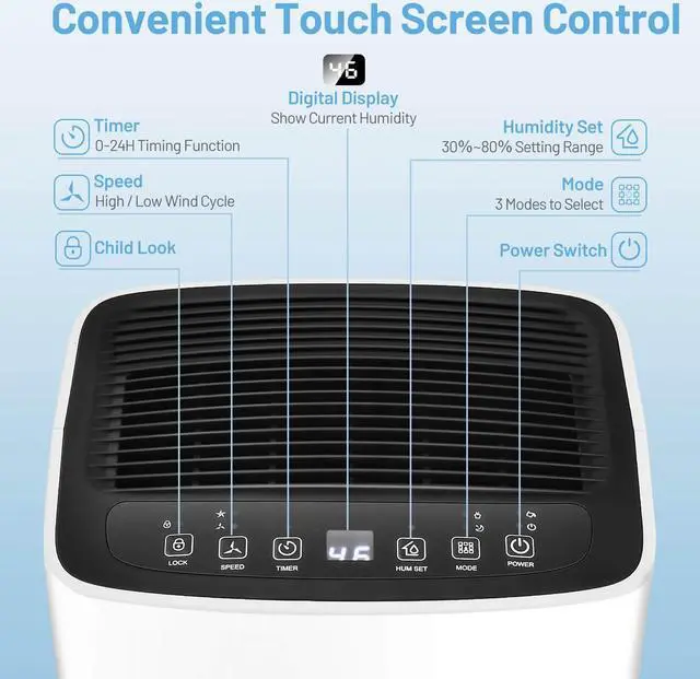 Alt view image 5 of 7 - Costway 30-Pint Portable Dehumidifier 1,500 Sq. ft Coverage Area
