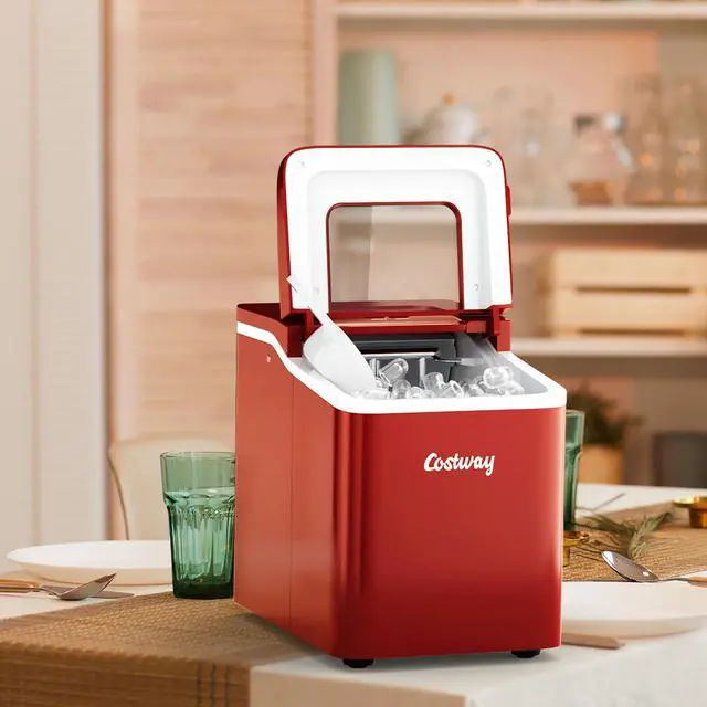 Alt view image 2 of 7 - Costway Portable Ice Maker Machine Countertop 26Lbs/24H Self-cleaning w/ Scoop Red