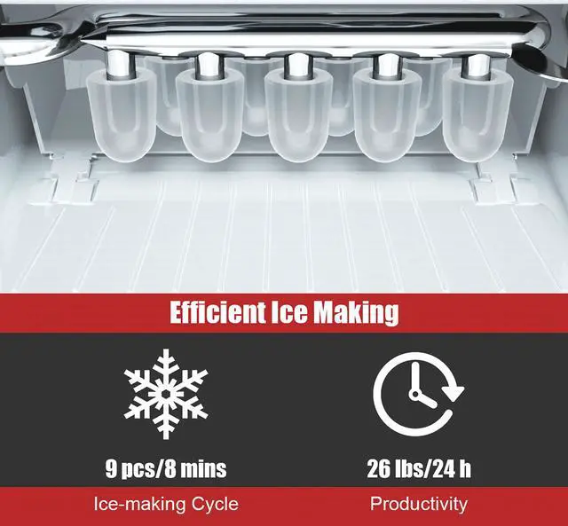Alt view image 5 of 7 - Costway Portable Ice Maker Machine Countertop 26Lbs/24H Self-cleaning w/ Scoop Red