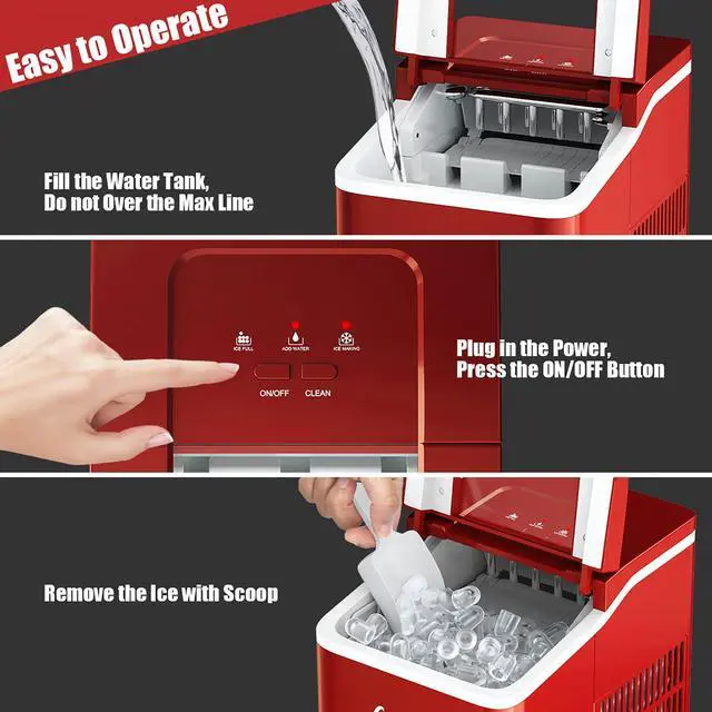 Alt view image 6 of 7 - Costway Portable Ice Maker Machine Countertop 26Lbs/24H Self-cleaning w/ Scoop Red