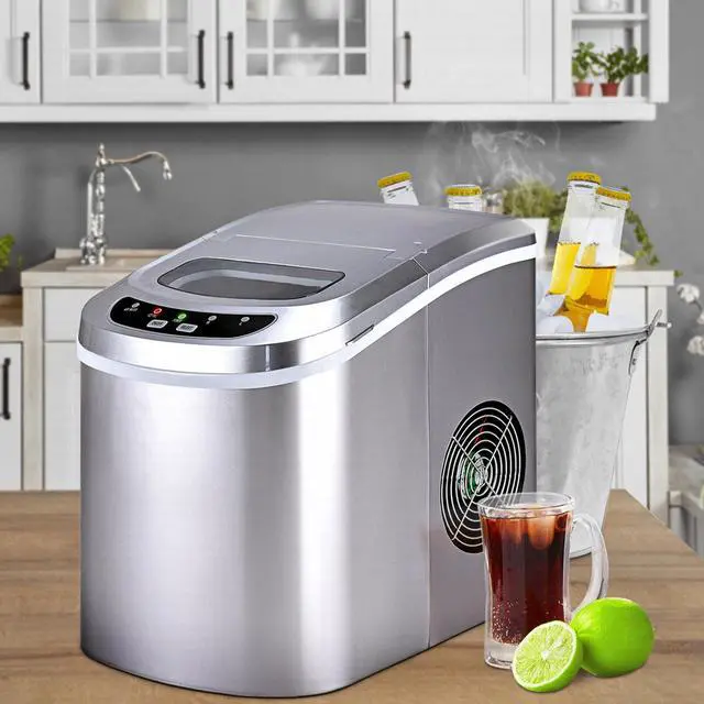 Alt view image 2 of 7 - Costway Silver Portable Compact Electric Ice Maker Machine Mini Cube 26lb/Day