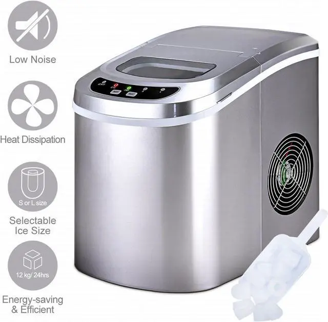 Alt view image 3 of 7 - Costway Silver Portable Compact Electric Ice Maker Machine Mini Cube 26lb/Day