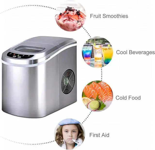 Alt view image 4 of 7 - Costway Silver Portable Compact Electric Ice Maker Machine Mini Cube 26lb/Day