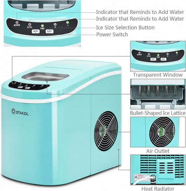 Alt view image 4 of 7 - Stakol Portable Compact Electric Ice Maker Machine Mini Cube 26lb/Day Mint Green