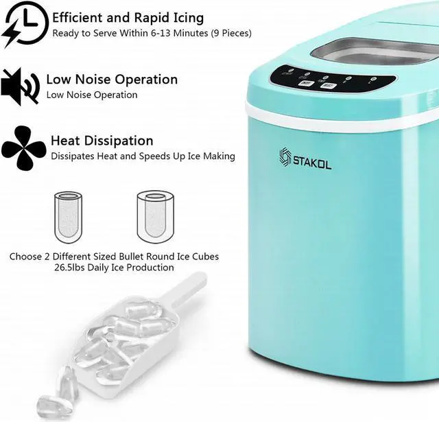 Alt view image 5 of 7 - Stakol Portable Compact Electric Ice Maker Machine Mini Cube 26lb/Day Mint Green