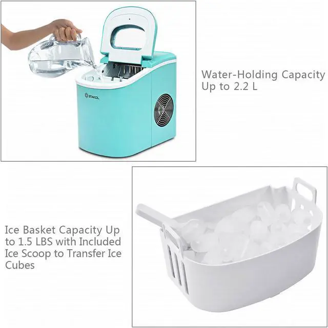 Alt view image 7 of 7 - Stakol Portable Compact Electric Ice Maker Machine Mini Cube 26lb/Day Mint Green
