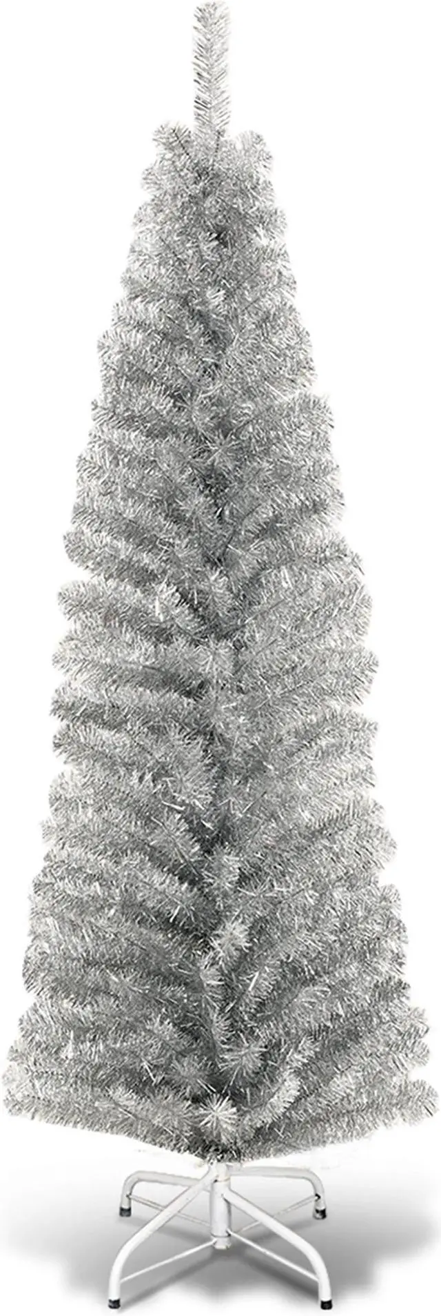 Main image of Costway 6FT Silver Tinsel Tree Unlit Slim Pencil Christmas Tree Metal