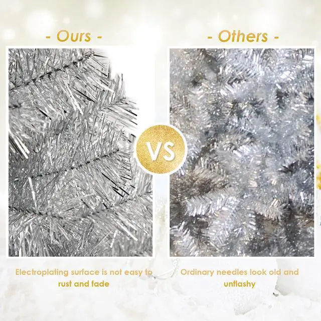 Alt view image 5 of 7 - Costway 6FT Silver Tinsel Tree Unlit Slim Pencil Christmas Tree Metal