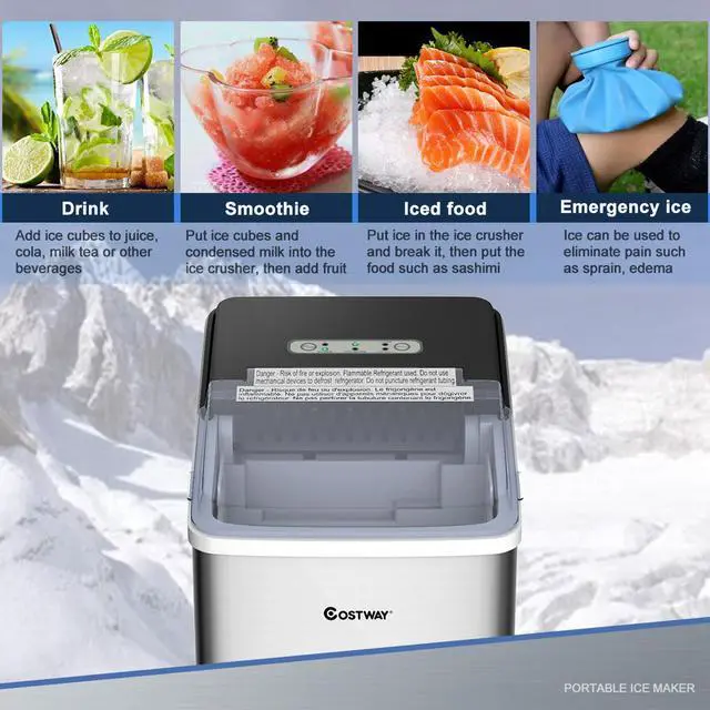 Alt view image 4 of 7 - Costway Stainless Steel Ice Maker Countertop 26Lbs/24H Self-Clean Function W/Scoop New