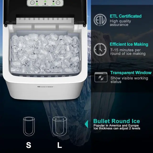 Alt view image 5 of 7 - Costway Stainless Steel Ice Maker Countertop 26Lbs/24H Self-Clean Function W/Scoop New
