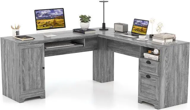 Main image of Costway L-Shaped Corner Computer Desk Writing Table Study Workstation with Drawers Storage