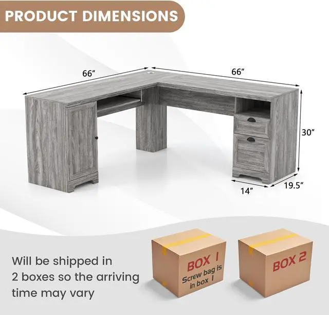 Alt view image 3 of 7 - Costway L-Shaped Corner Computer Desk Writing Table Study Workstation with Drawers Storage