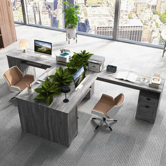 Alt view image 4 of 7 - Costway L-Shaped Corner Computer Desk Writing Table Study Workstation with Drawers Storage